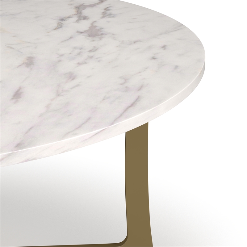 Pemberly Row Contemporary Marble Coffee Table in Gold and White