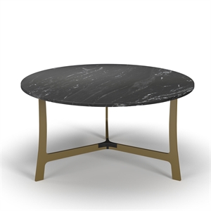 Pemberly Row Contemporary Marble Coffee Table in Gold and Black