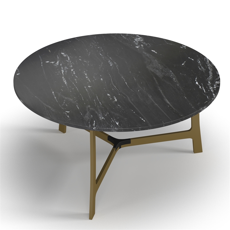 Pemberly Row Contemporary Marble Coffee Table in Gold and Black
