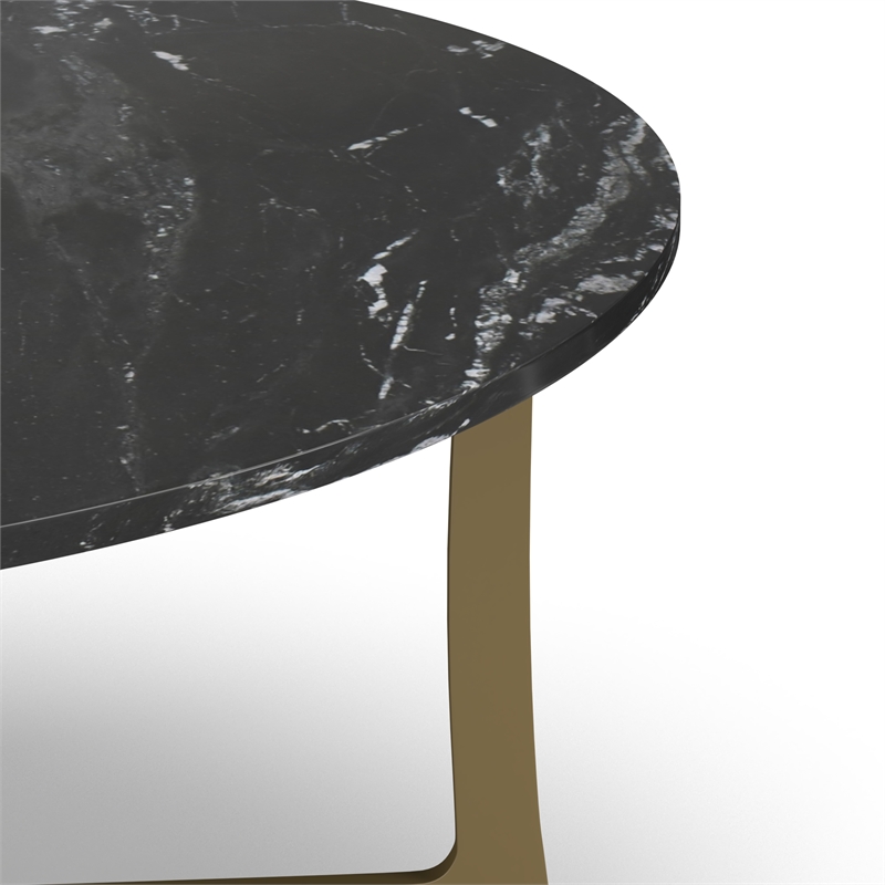 Pemberly Row Contemporary Marble Coffee Table in Gold and Black
