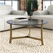 Pemberly Row Contemporary Marble Coffee Table in Gold and Black