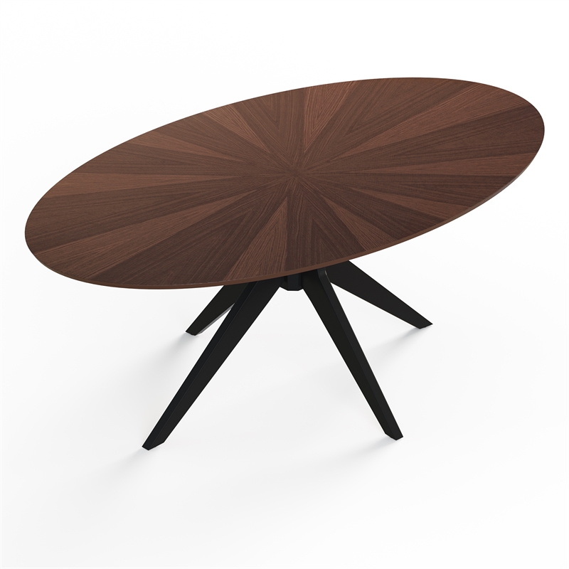 Pemberly Row Contemporary Oval Coffee Table in Black and Walnut