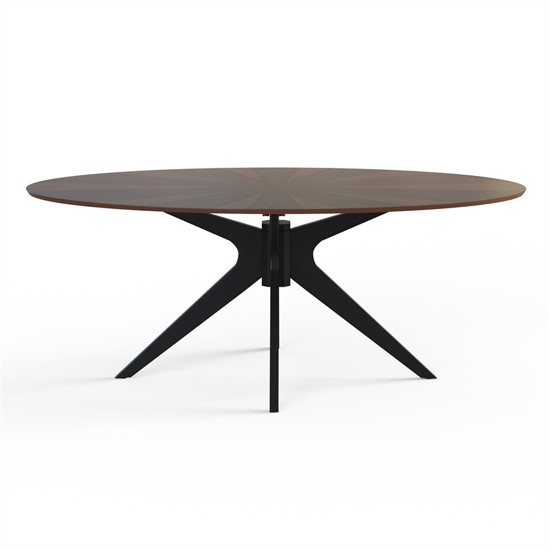 Pemberly Row Contemporary Oval Coffee Table in Black and Walnut