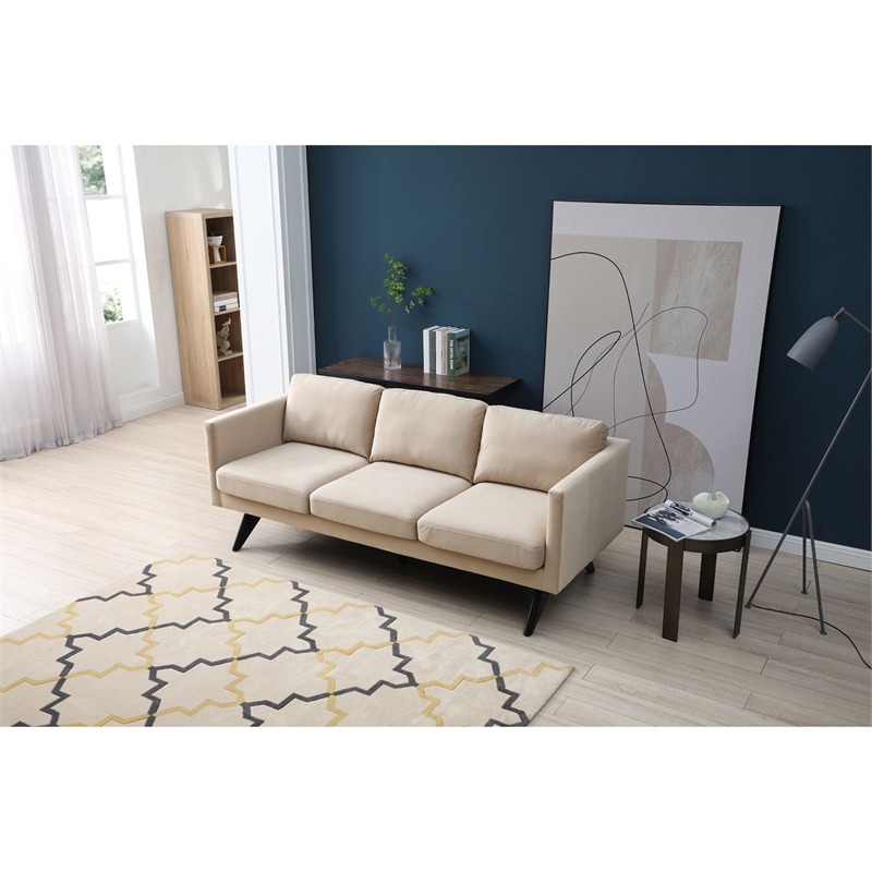 Pemberly Row Velvet Mid-Century Contemporary Velvet Sofa in Sand