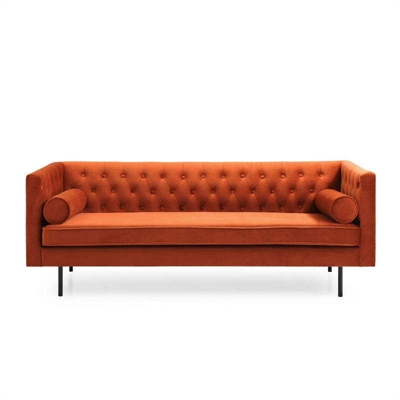 Pemberly Row Velvet Mid-Century Contemporary Velvet Sofa in Rust