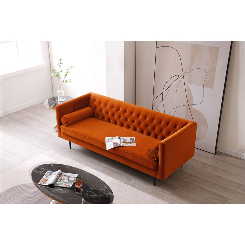Pemberly Row Velvet Mid-Century Contemporary Velvet Sofa in Rust