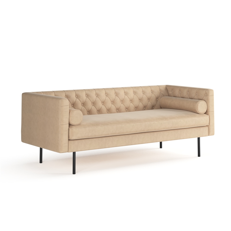 Pemberly Row Velvet Mid-Century Contemporary Velvet Sofa in Sand