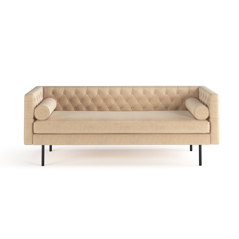 Pemberly Row Velvet Mid-Century Contemporary Velvet Sofa in Sand