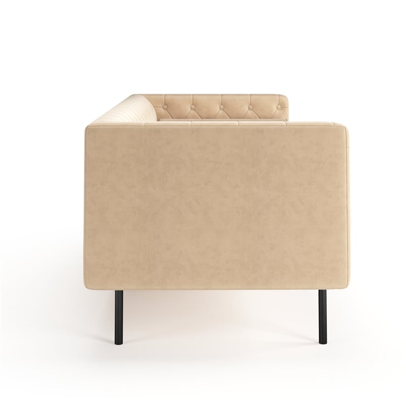 Pemberly Row Velvet Mid-Century Contemporary Velvet Sofa in Sand