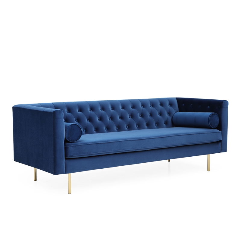 Pemberly Row Velvet Mid-Century Contemporary Velvet Sofa in Blue