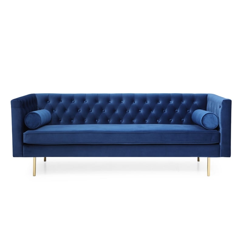 Pemberly Row Velvet Mid-Century Contemporary Velvet Sofa in Blue