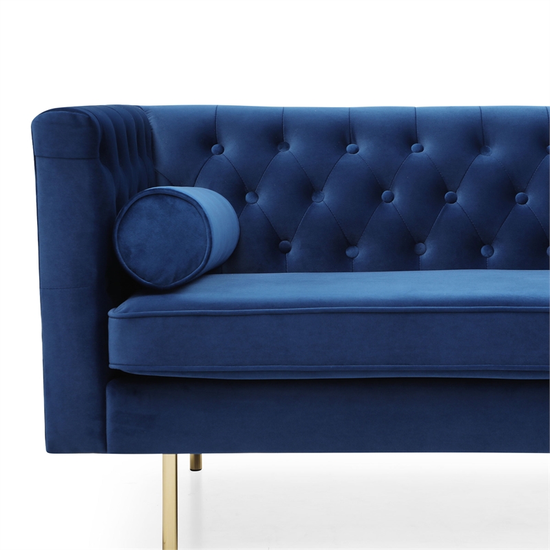 Pemberly Row Velvet Mid-Century Contemporary Velvet Sofa in Blue