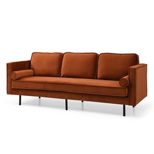 Pemberly Row Velvet Mid-Century Contemporary Velvet Sofa in Rust