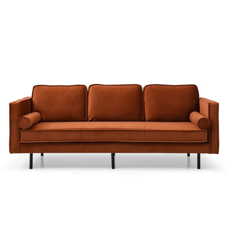 Pemberly Row Velvet Mid-Century Contemporary Velvet Sofa in Rust