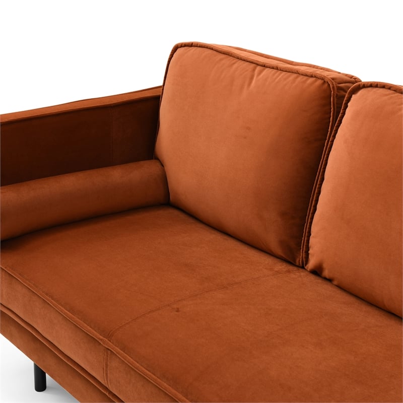 Pemberly Row Velvet Mid-Century Contemporary Velvet Sofa in Rust