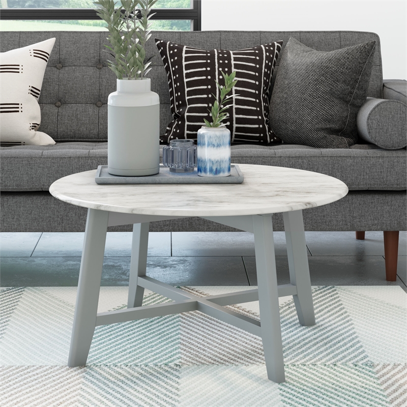 Pemberly Row Contemporary Vinyl Faux Marble Coffee Table in Gray
