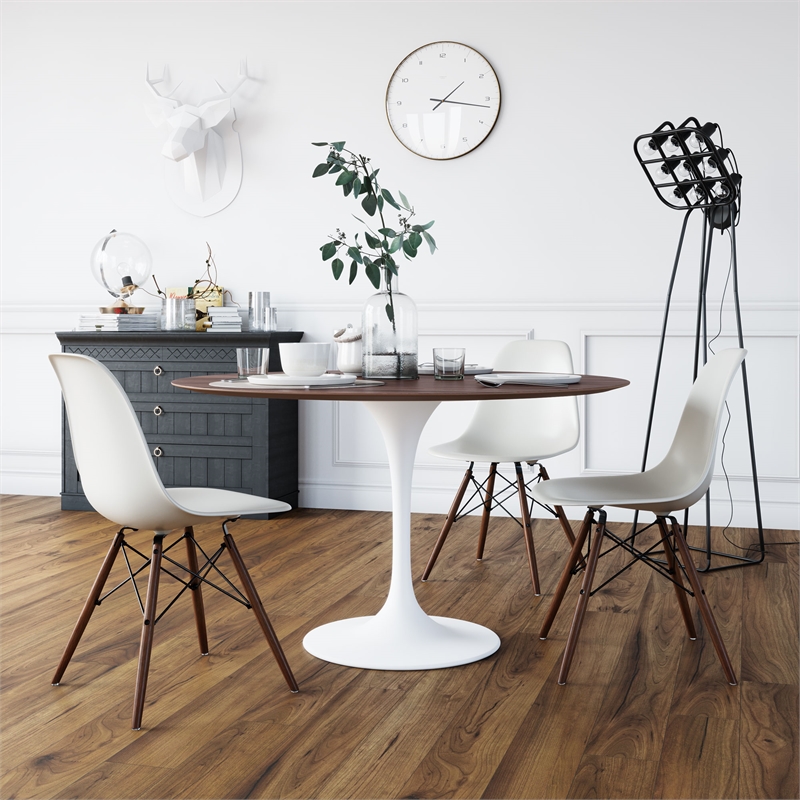 Pemberly Row Contemporary Plastic Side Chairs (Set of 2) in Walnut