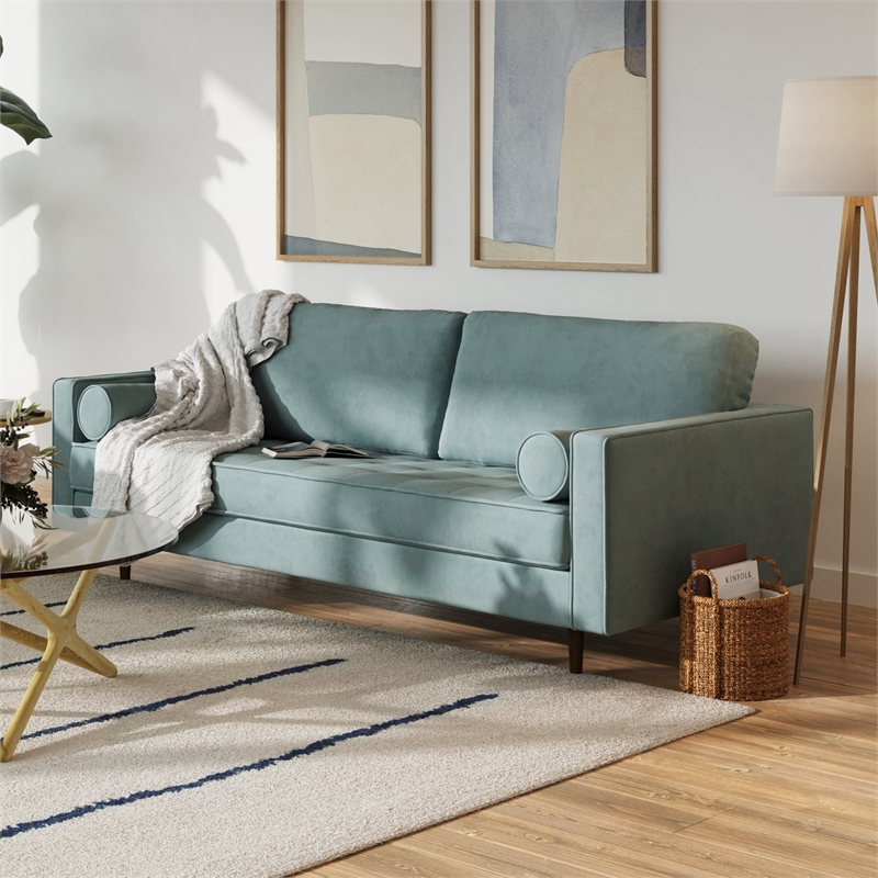 Pemberly Row Modern / Contemporary Performance Velvet Sofa in Ocean