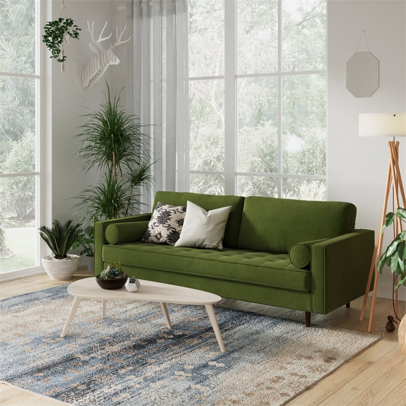 Pemberly Row Modern / Contemporary Performance Velvet Sofa in Forest