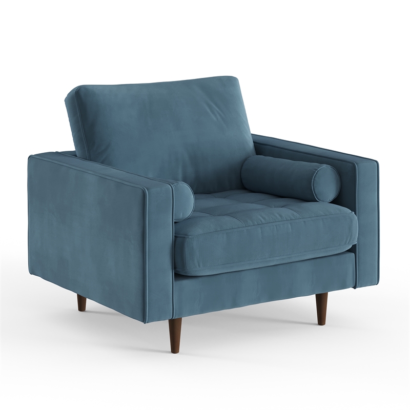 Pemberly Row Contemporary Performance Velvet Arm Chair in Ocean