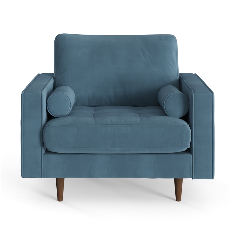 Pemberly Row Contemporary Performance Velvet Arm Chair in Ocean