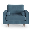 Pemberly Row Contemporary Performance Velvet Arm Chair in Ocean