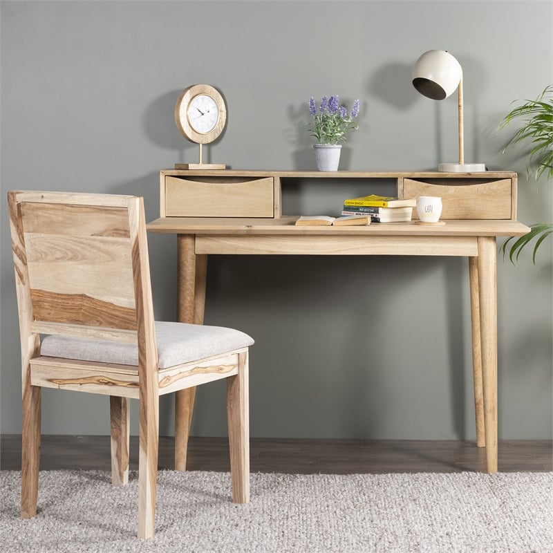Pemberly Row Contemporary Solid Wood Two-Drawer Desk in Natural
