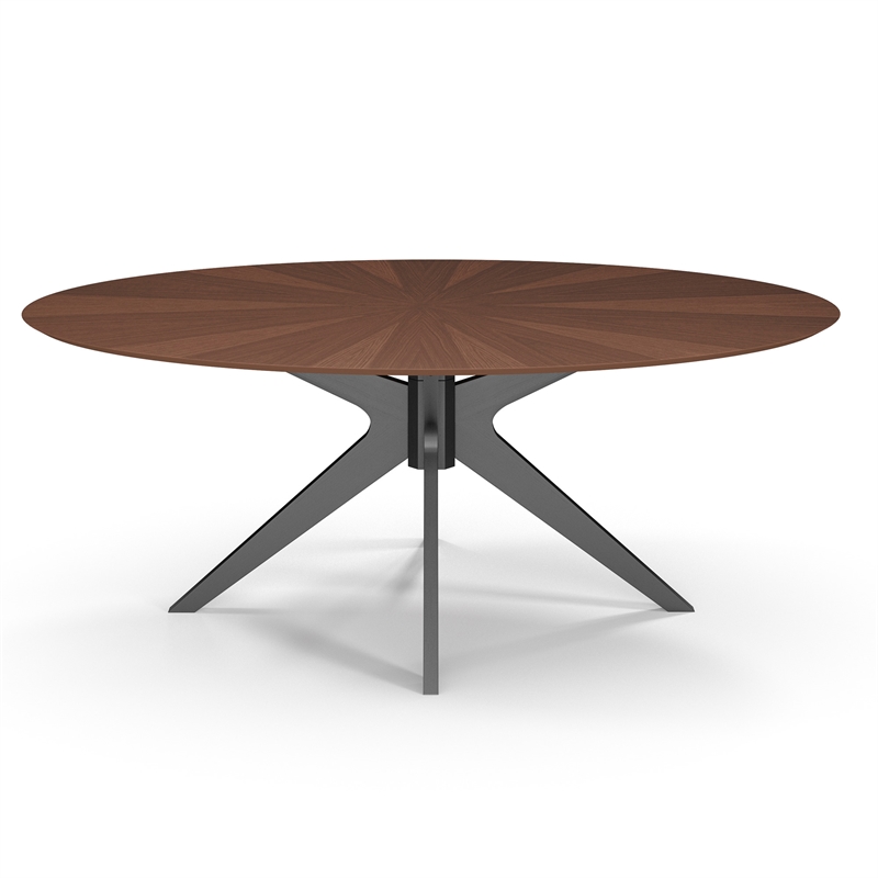 Pemberly Row Contemporary Oval Dining Table in Black and Walnut