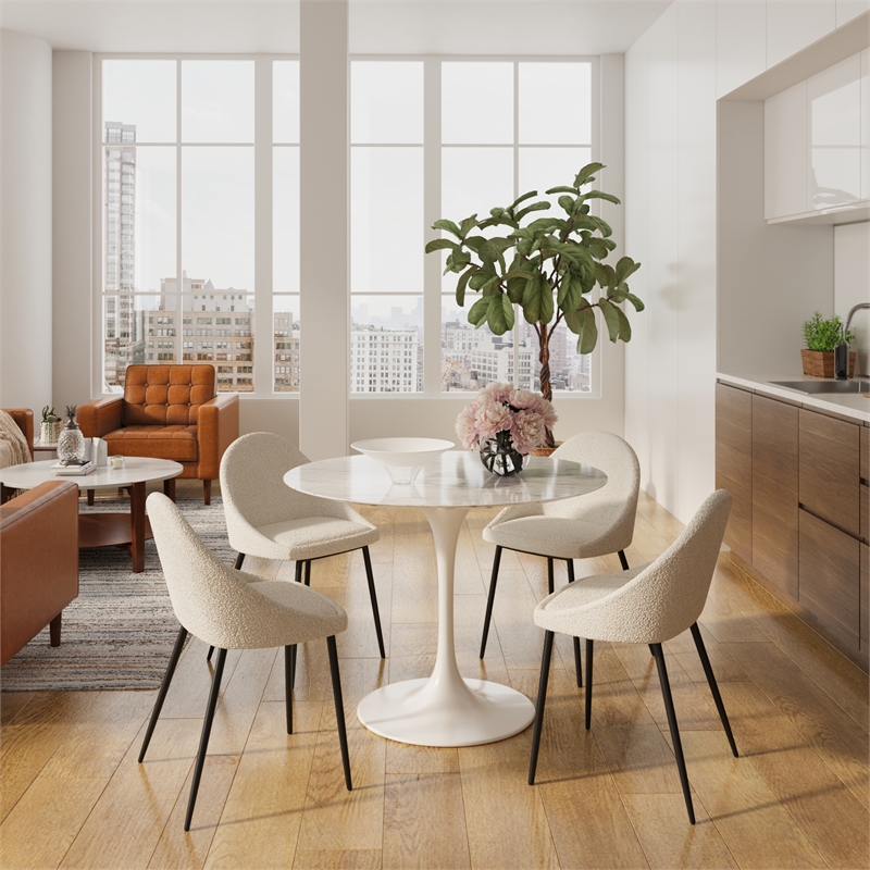 Pemberly Row Contemporary Boucle Side Chair (Set of 2) in White
