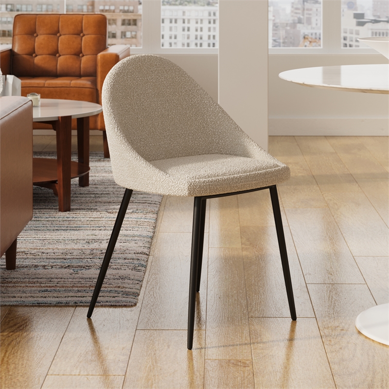 Pemberly Row Contemporary Boucle Side Chair (Set of 2) in White