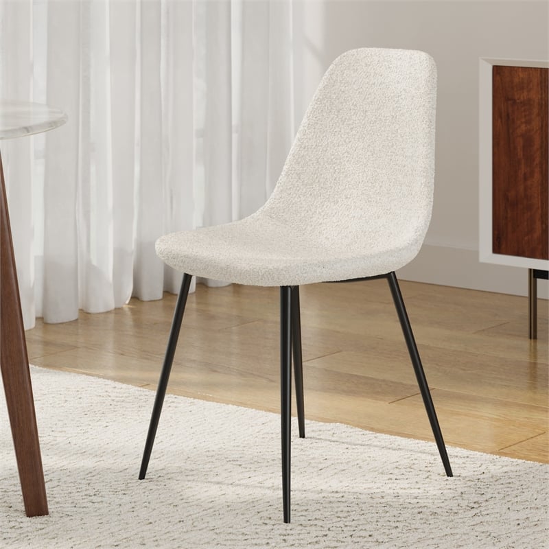 Pemberly Row Contemporary Boucle Side Chair (Set of 2) in White