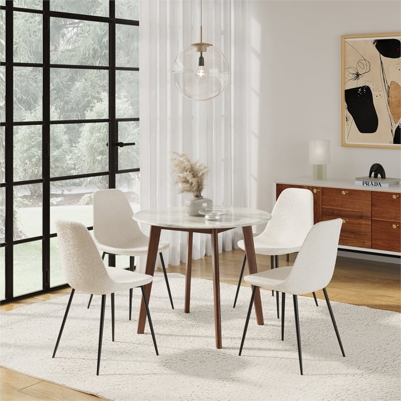 Pemberly Row Contemporary Boucle Side Chair (Set of 2) in White