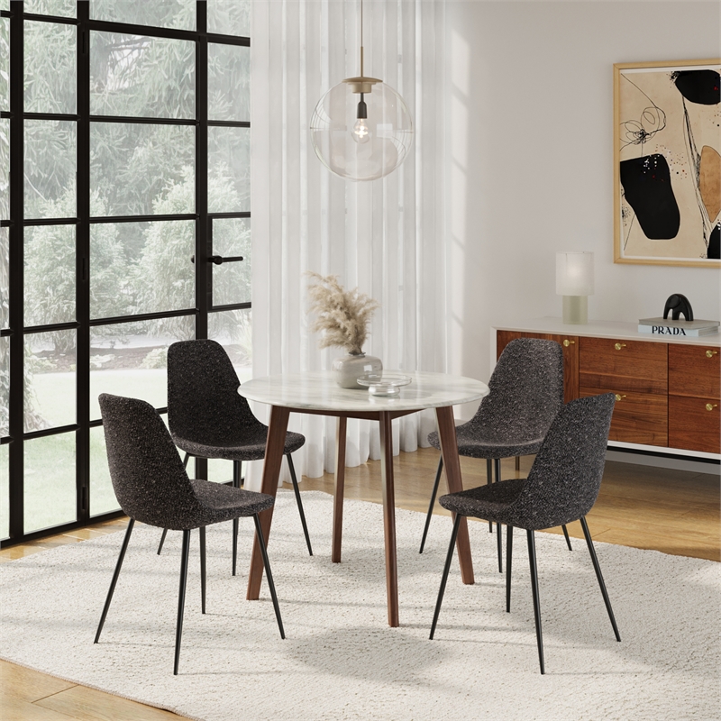 Pemberly Row Contemporary Boucle Side Chair (Set of 2) in Black