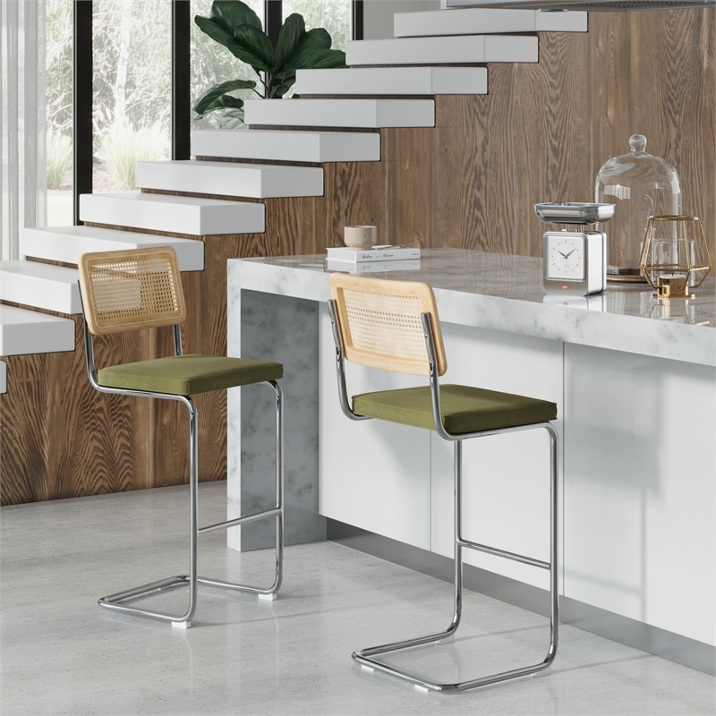 Pemberly Row Contemporary Bar Height Stools (Set of 2) in Olive