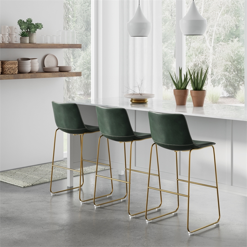 Pemberly Row Contemporary Bar Height Stools (Set of 2) in Green