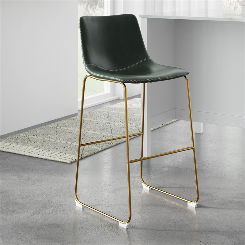 Pemberly Row Contemporary Bar Height Stools (Set of 2) in Green