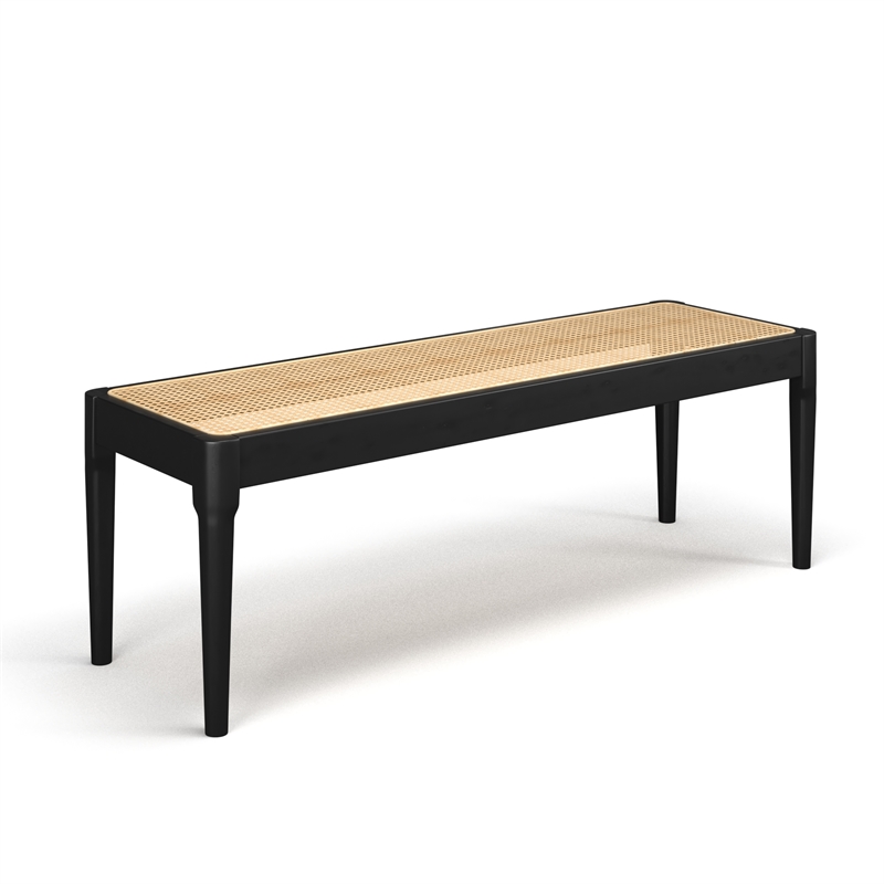 Pemberly Row Modern Solid Wood with Natural Cane Bench in Black