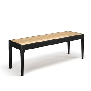 Pemberly Row Modern Solid Wood with Natural Cane Bench in Black