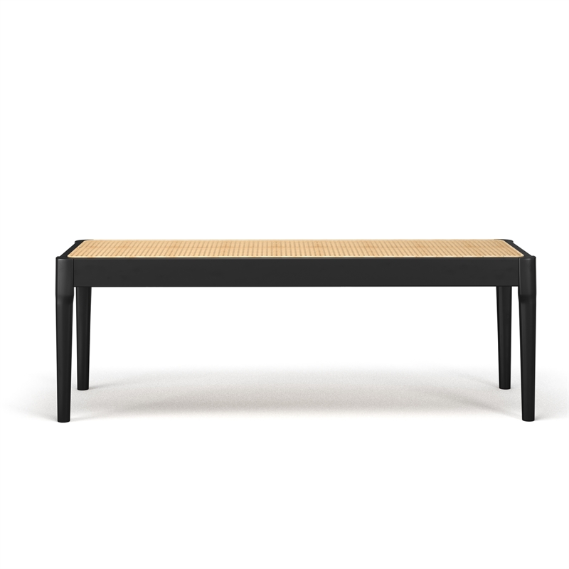 Pemberly Row Modern Solid Wood with Natural Cane Bench in Black