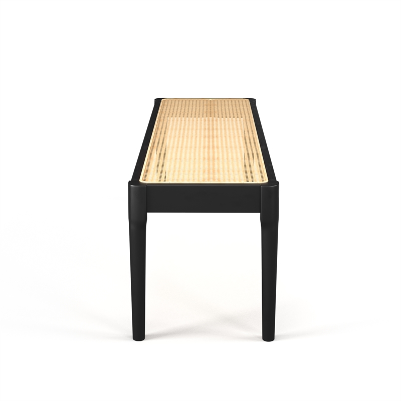 Pemberly Row Modern Solid Wood with Natural Cane Bench in Black