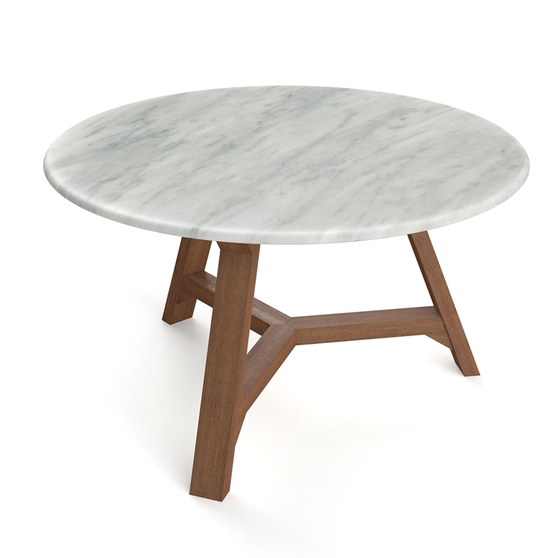 Pemberly Row Contemporary Faux Marble Coffee Table in Walnut