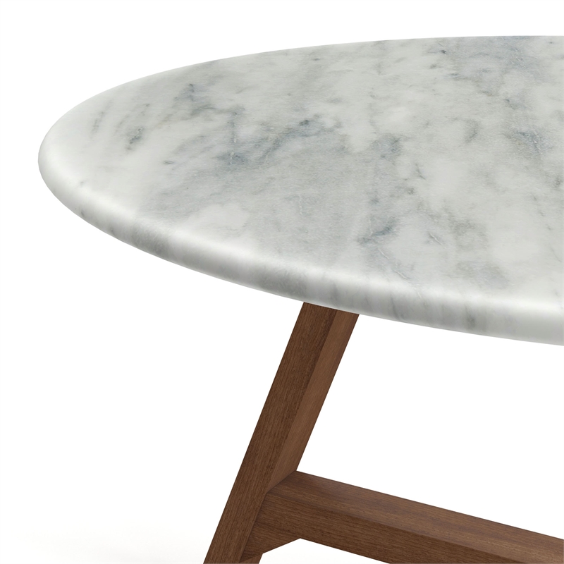 Pemberly Row Contemporary Faux Marble Coffee Table in Walnut