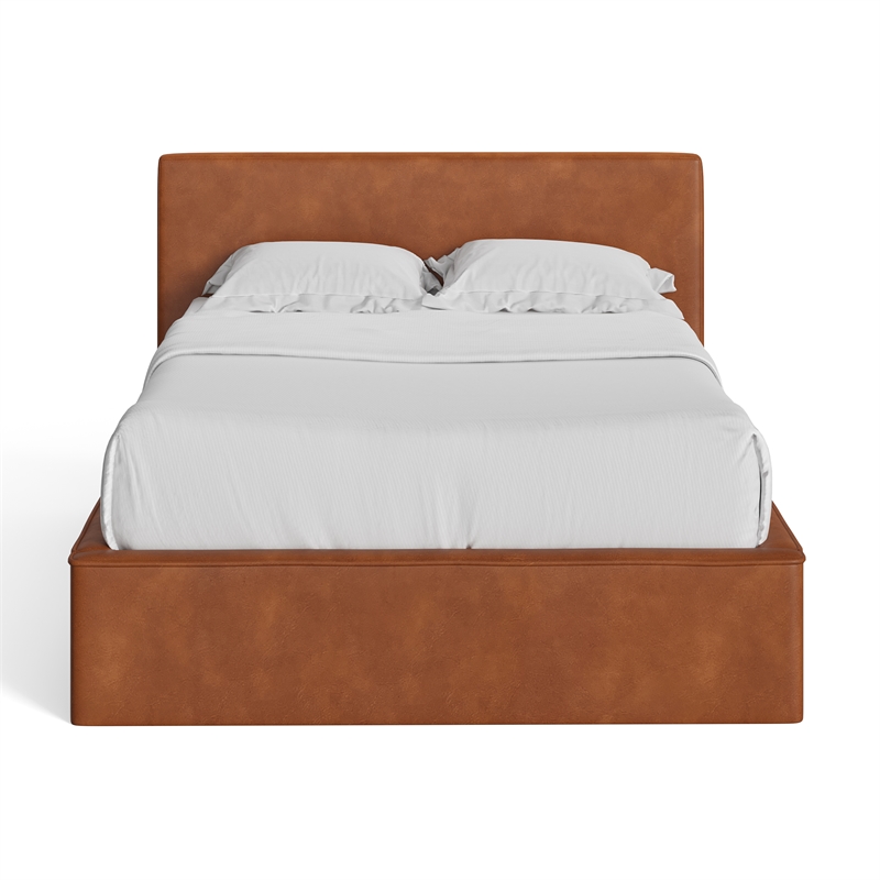 Pemberly Row Contemporary Full Size Upholstered Bed in Brown
