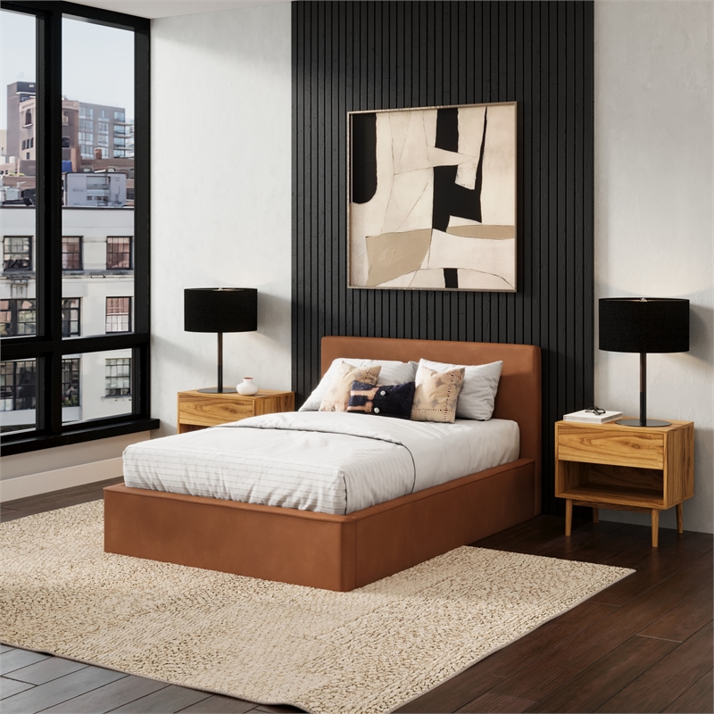 Pemberly Row Contemporary Full Size Upholstered Bed in Brown