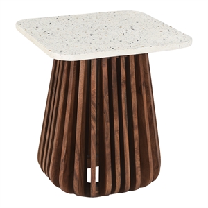 Pemberly Row Contemporary Square Terrazzo Side Table in Walnut