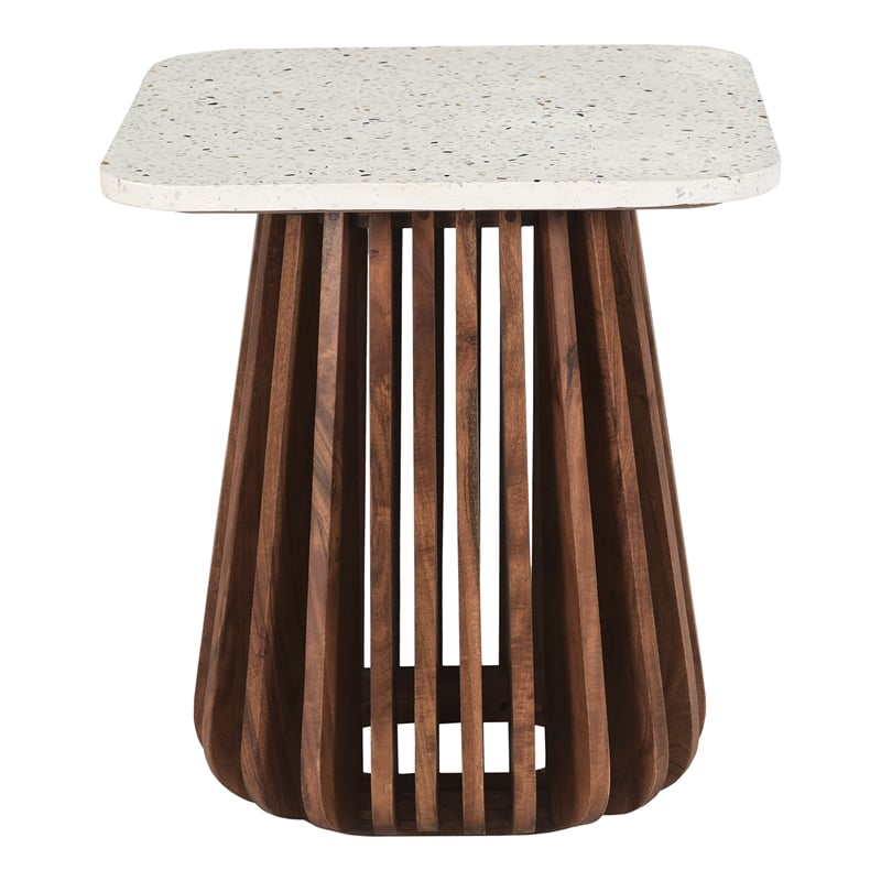 Pemberly Row Contemporary Square Terrazzo Side Table in Walnut