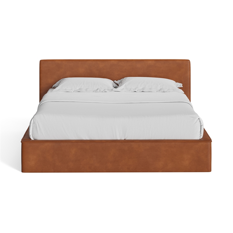 Pemberly Row Contemporary King Size Upholstered Bed in Brown