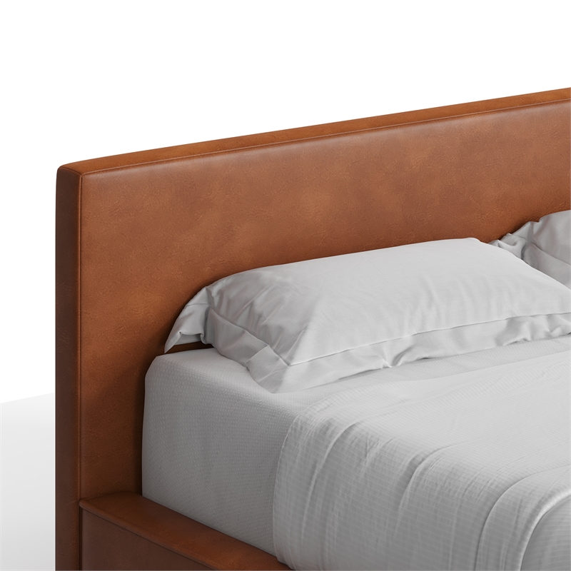 Pemberly Row Contemporary King Size Upholstered Bed in Brown