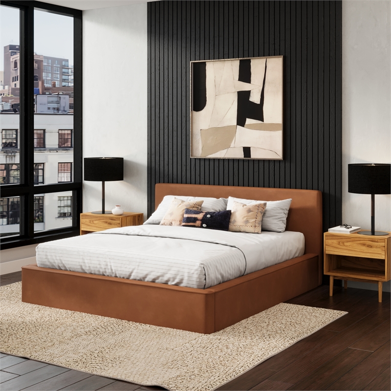 Pemberly Row Contemporary King Size Upholstered Bed in Brown