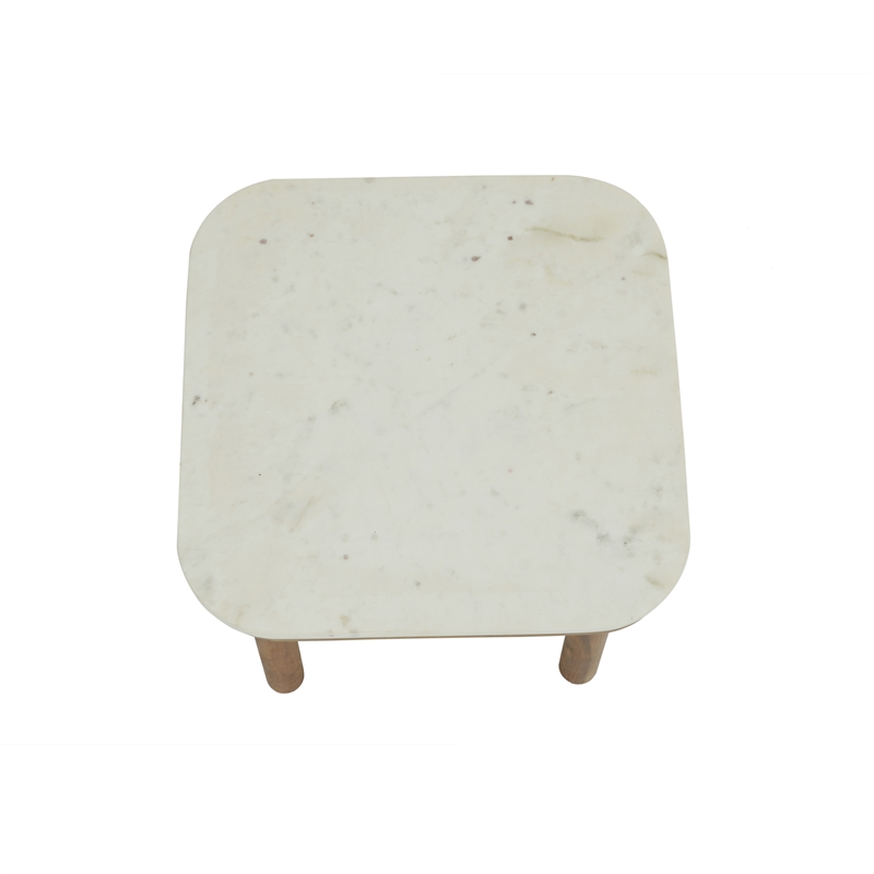 Pemberly Row Contemporary Genuine Marble Side Table in White